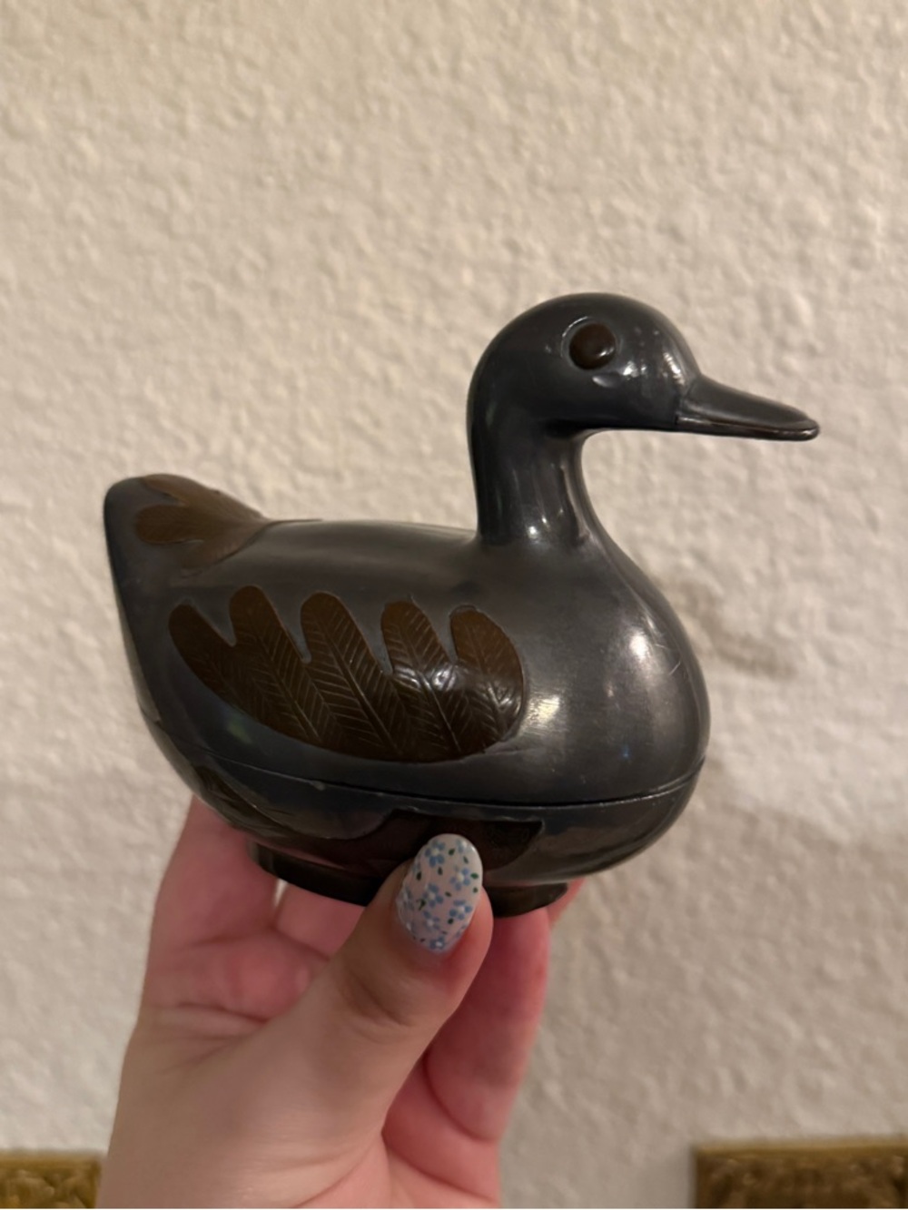 Vintage Pewter and Brass Duck Trinket Box